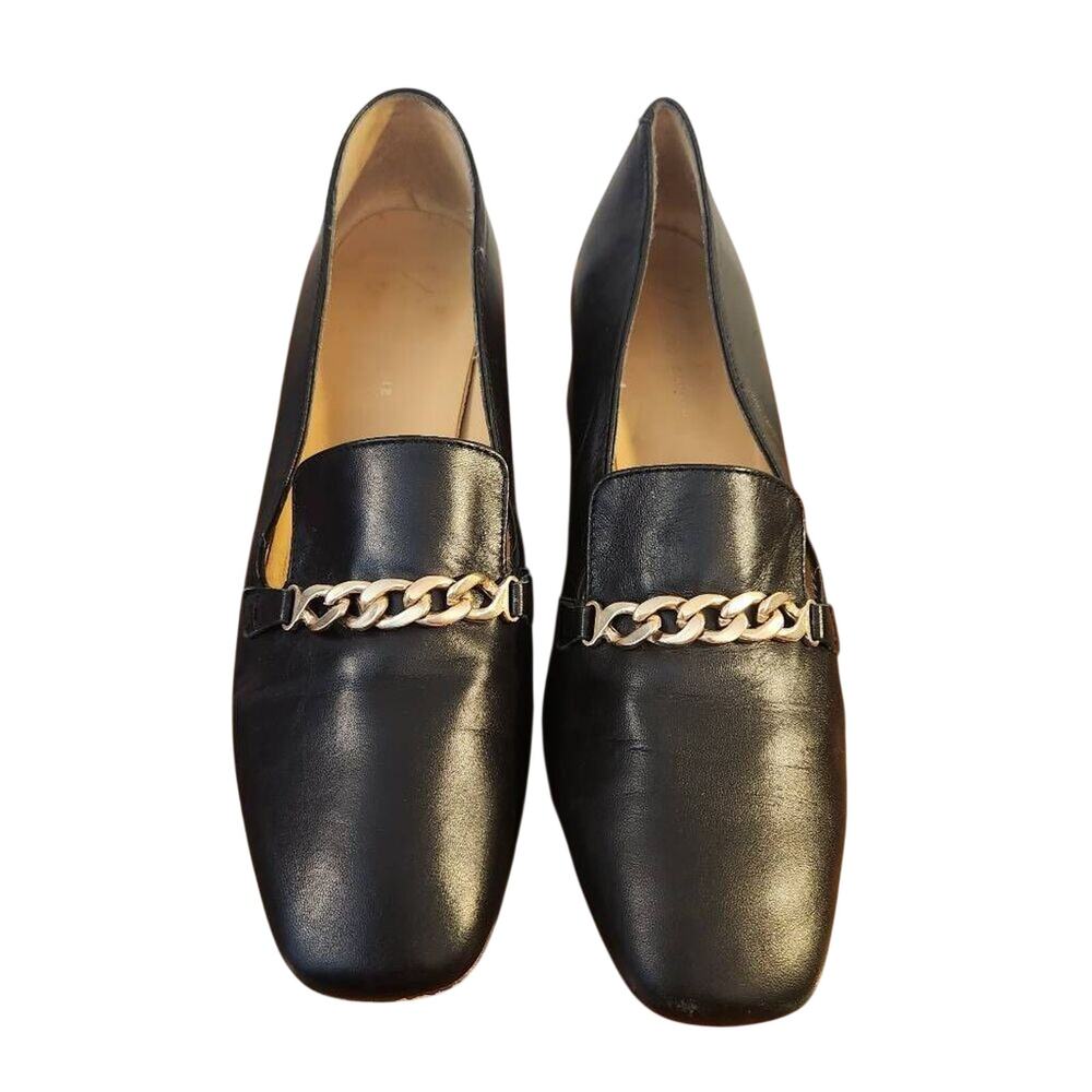 Anthropologie Black Chain Loafers Size 7.5